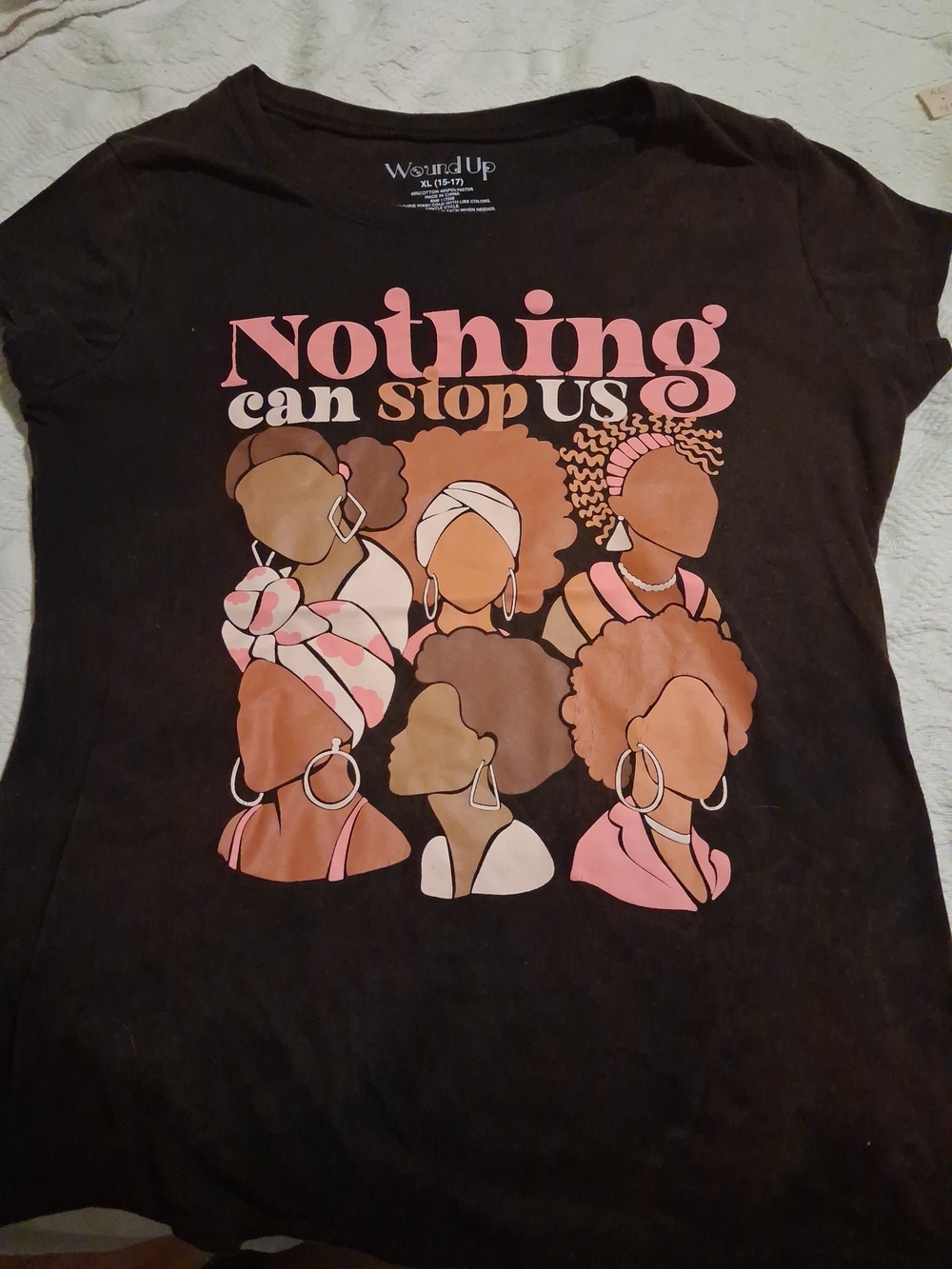 Wound Up Black Tee with Pink Graphic